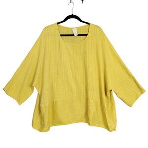 JOIE Yellow Linen Cotton Blend Dolman Top Boxy Lagenlook Beachy Gauze SIZE 2X